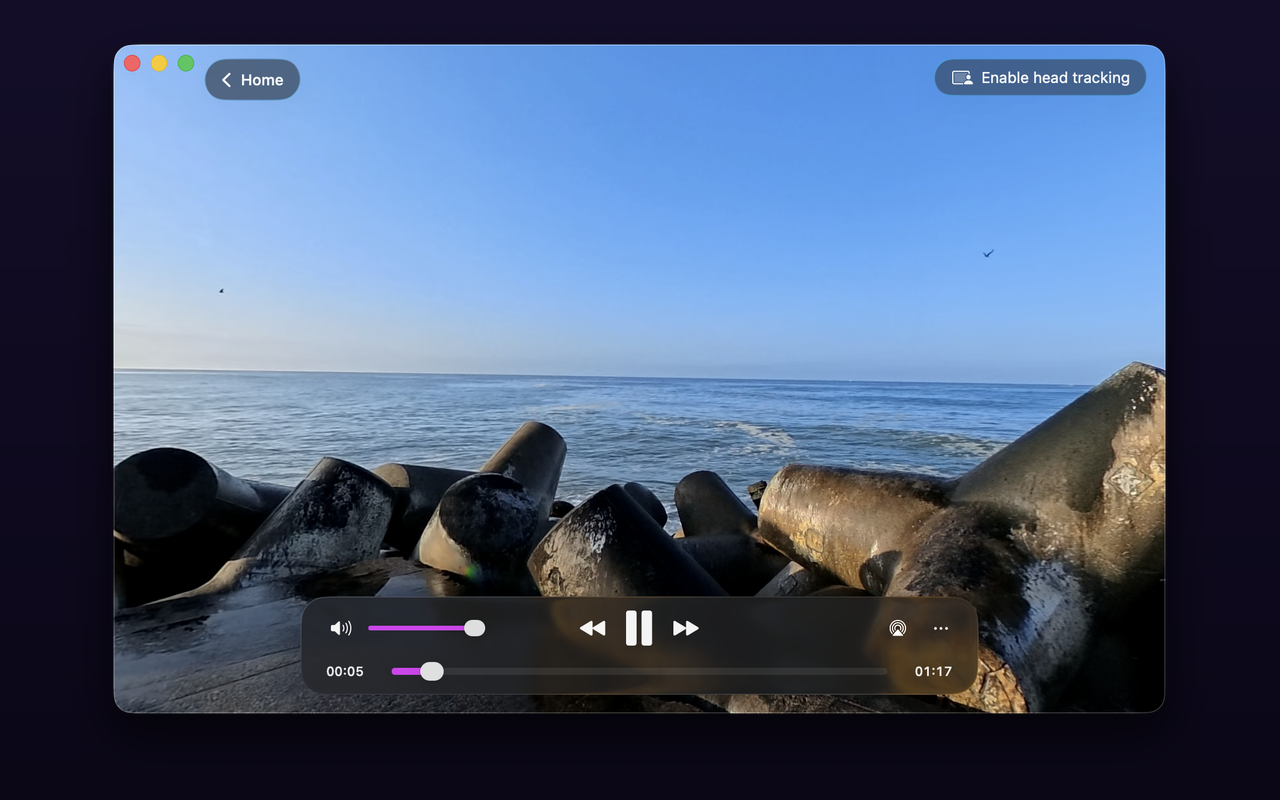 MVPlayer playing an HEVC video on Mac with a clean, minimal player UI